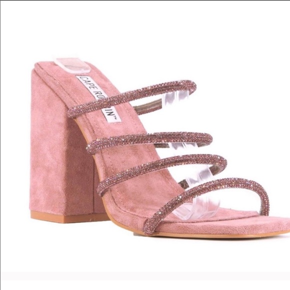 ‼️CLOSET CLOSING‼️Faux Suede Chunky Heel w/ Rhinestone Straps - Picture 4 of 6